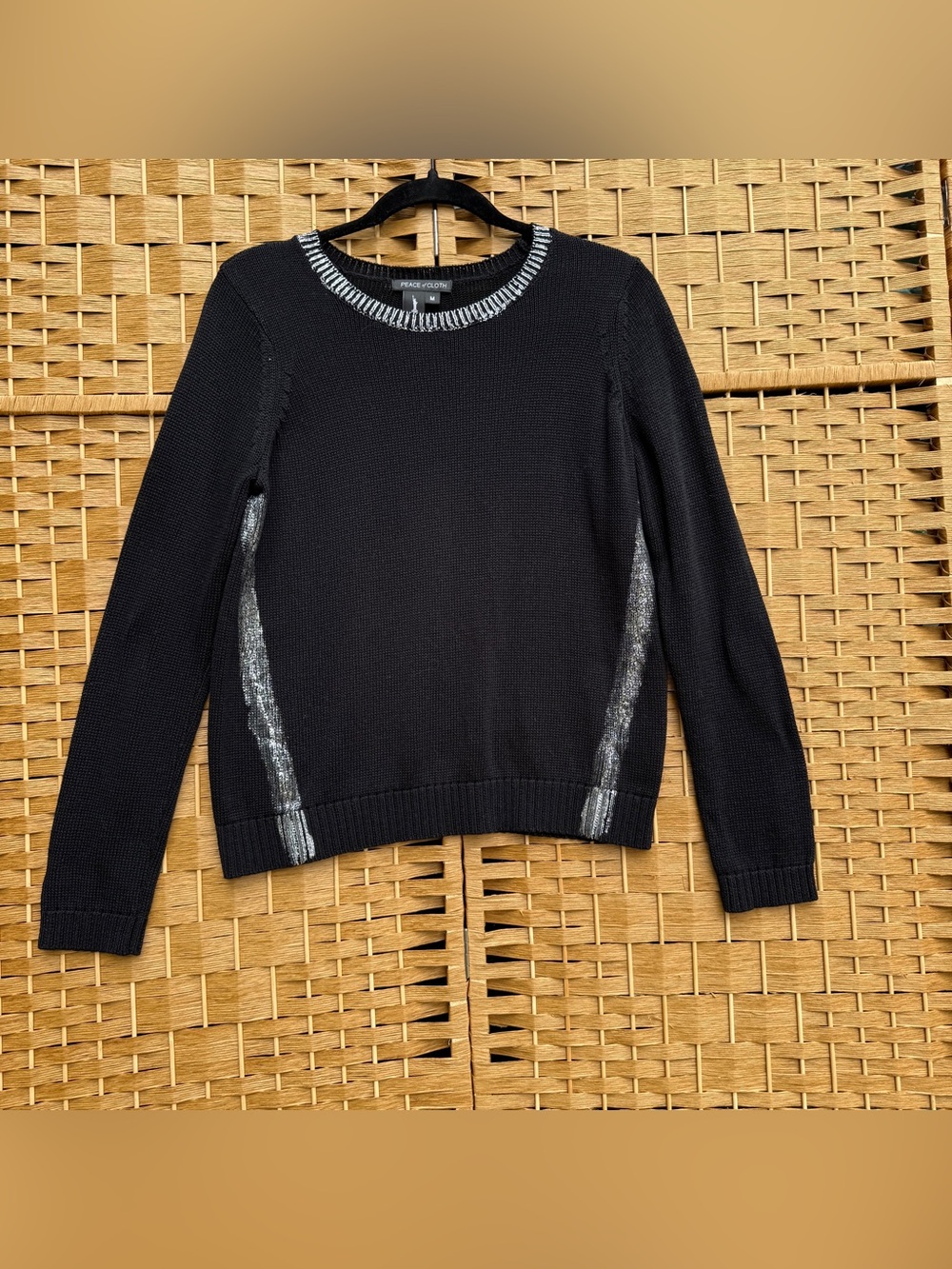 Peace of Cloth Black with Silver Stripe Crew Neck Women’s Medium